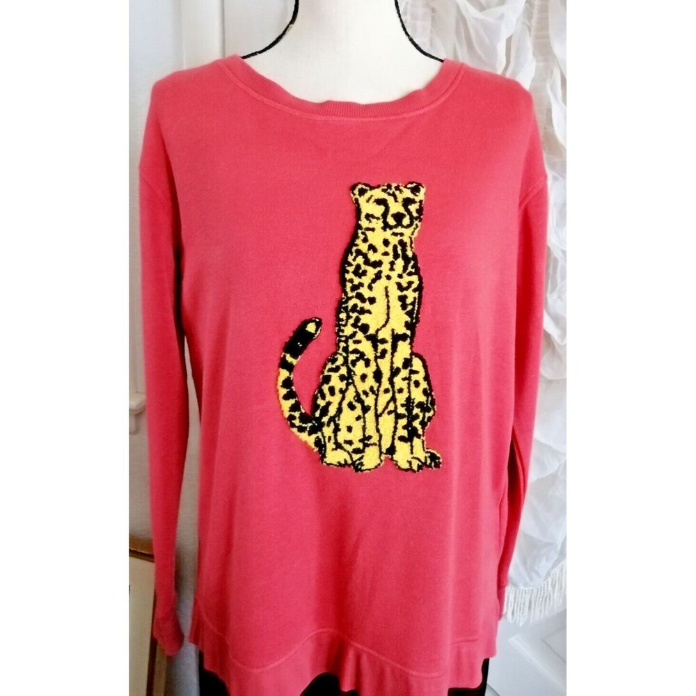 NEW Women’s Pullover Sweatshirt Golden Leopard Applique Sz S Oversized
